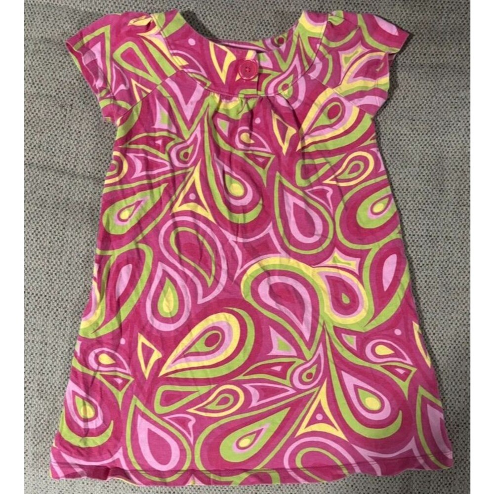J. Khaki Girls Size 5 Pink Green Paisley Geometric Dress Retro